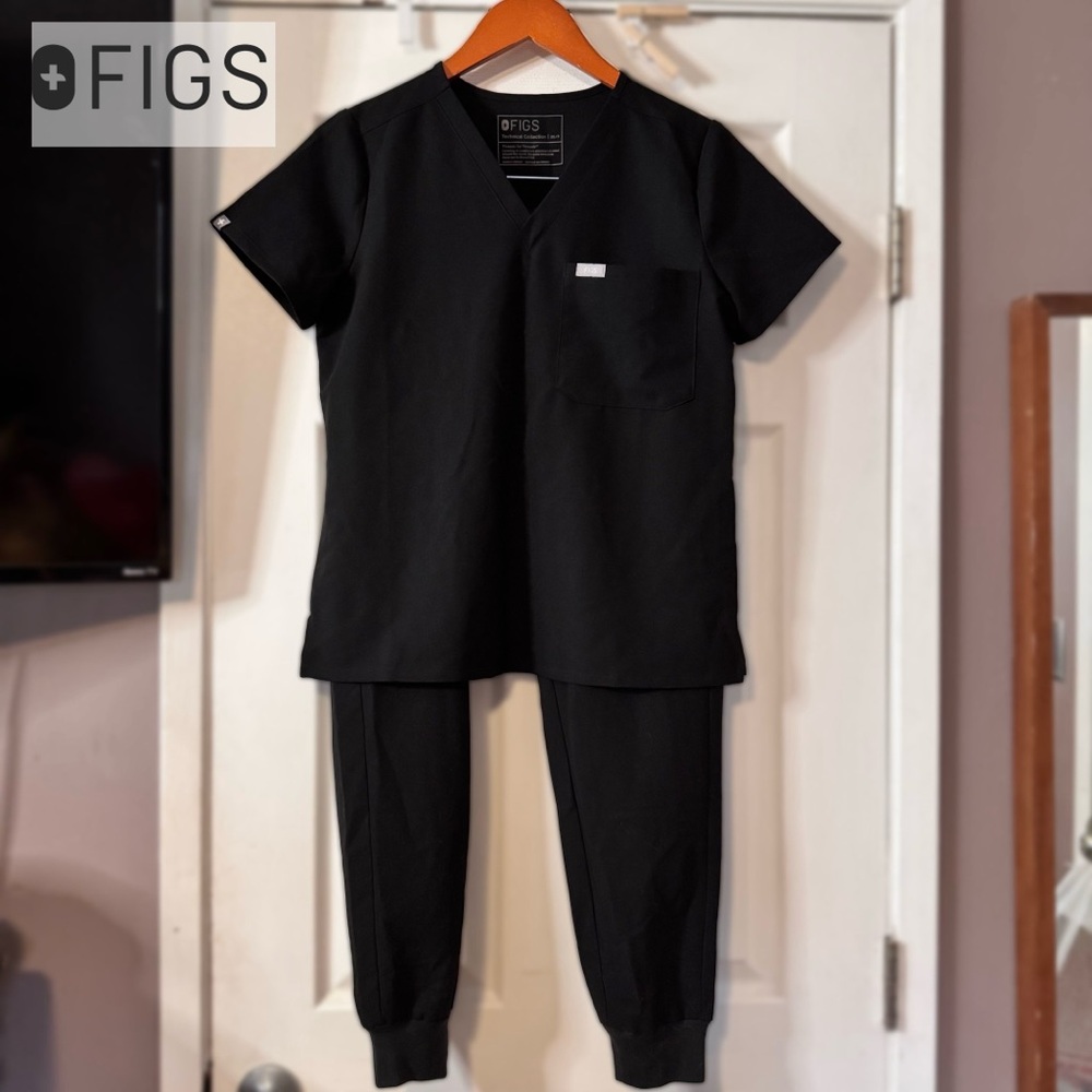 Figs Scrubs Set XS Black Catarina Top Zamora Joggers Bottoms